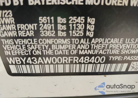 2024 BMW I4 Edrive35 z USA, uszkodzony, nr VIN WBY43AW00RFR48400